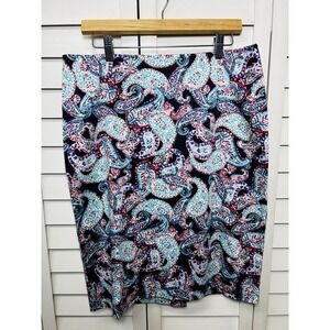 Talbots Paisley Print Colorful Cotton Stretch Pencil Skirt Women's Size 12